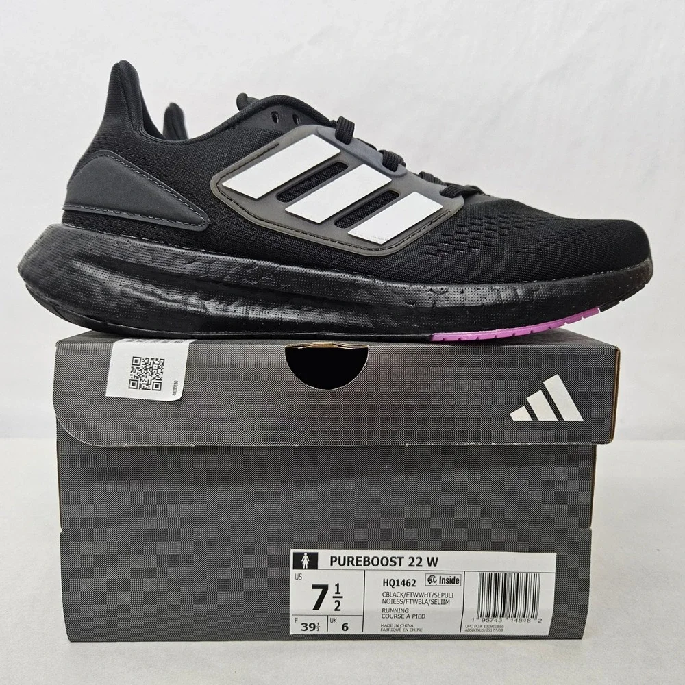Adidas Pureboost 22 Running Shoes HQ1462 Black White Pink Womens Size‎ 7.5